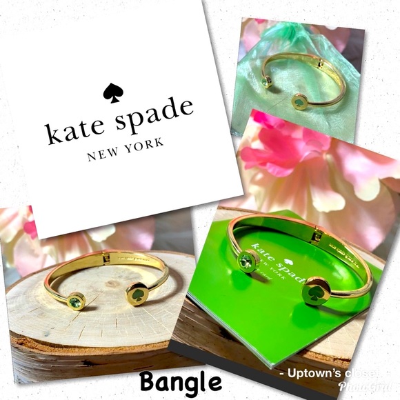 Kate ♠️ Spade bracelet bangle gold green hinged euc - Picture 2 of 11